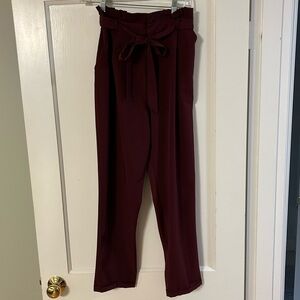 Super down from REVOLVE size M women’s tie front ankle pants, Merlot color